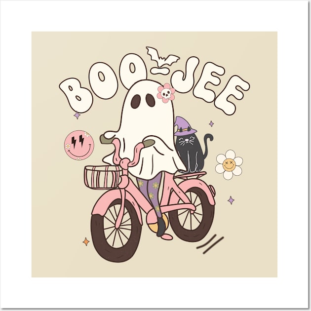 Funny Boo jee Vintage Halloween Design Groovy - Ghost Halloween Costume Present Idea For Girls Wall Art by Arda